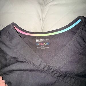 Scrubstar Black V-Neck Scrub Top with Purple Trim